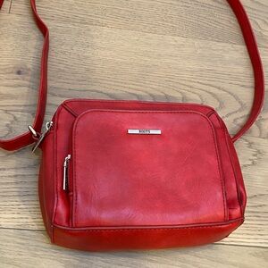 Roots Cherry Red Leather Crossbody Bag